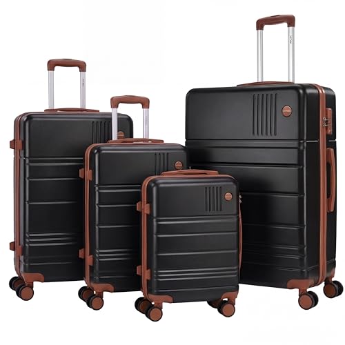 Image of Hoteel Luggage Sets 4 Piece, 4-Year Warranty, Carry-On Luggage with Dual-Spinner Wheels, PC+ABS Hardside Suitcase Set with TSA Lock, Large Checked Travel Suitcases, Black(16 /20 /24 /28)