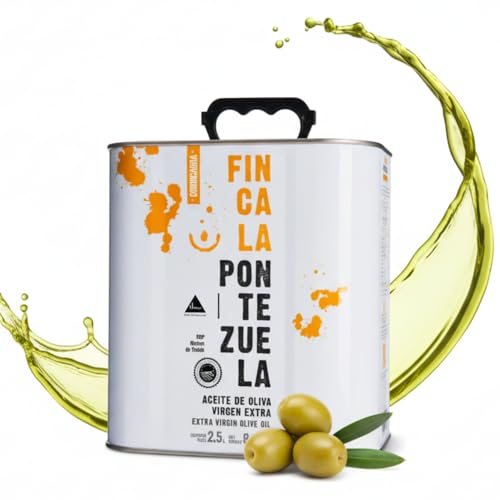 Finca La Pontezuela Aceite de Oliva Virgen Extra Cornicabra 2,5 Litros | Lata de Aceite 2,5L | Aceite Intenso Ideal para Uso Diario | AOVE Español DOP Montes de Toledo (Paquete de 1)