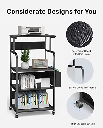 Gizoon Home Office Printer Stand With Storage, 4 Tier Large Tall Printer Shelf Cart W/Lockabel Rolling Wheels, Versatile - Black #TOP2