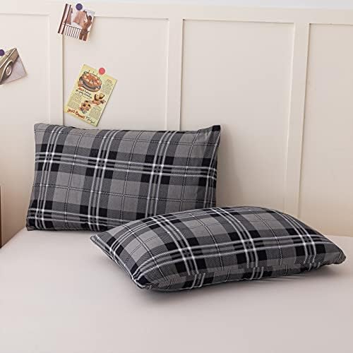 EDS Flannelette Duvet Cover 100% Brushed Cotton Tartan Check Flannel Thermal Winter Bedding Duvet Cover Set Luxury Super Soft With Matching Colour Pillow Cases - Double Grey