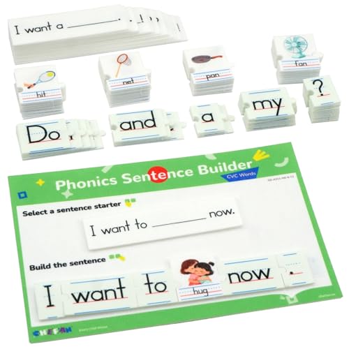 CHEFAN Sentence Building for Kids, Phonics Sentence Builder, CVC Word Games for Kids, Sight Words Flash Cards, Learn to Read Handwriting Practice, Preschool Kindergarten Homeschool & Speech Therapy