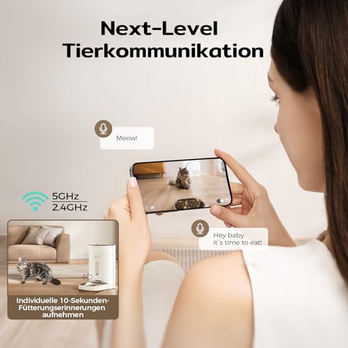 Amicura F1 Pro Futterautomat Mit 2K Kamera & 2.4G/5G Dual-WiFi, 4.5L Automatischer Futterspender Mit 160° Nachtsicht, Anti-Blockade-System, 3-Fach Frischeschutz & APP-Steuerung Für Katzen – Bild 4