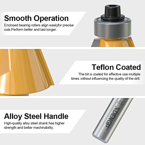 Image of 22.5 Degree Chamfer Router Bit with 1 Inch Cutting Length,1 /2 Inch Shank Carbide Edge Forming Bevel Router Bit with Bearing, Chamfer Bit Miter Angle Milling Cutters Tool