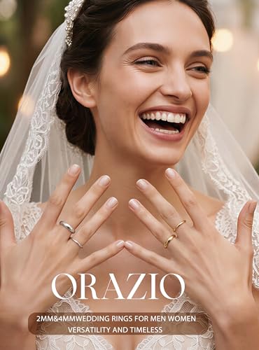 Image of ORAZIO Stainless Steel Rings for Men Women 6MM 8MM Wedding Band Rings Silver /Black /Gold Domed High Polished Basic Wedding Bands Comfort Fit Size 6-14