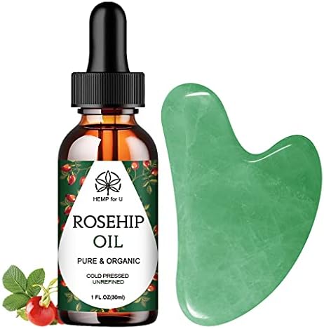 Gua Sha Massage Tools & Rosehip Oil in One Set, Nature Jade Stone Facial Gua sha Products for Skin Massage, Beauty and Moisturizing - with Nice Travel Pouch