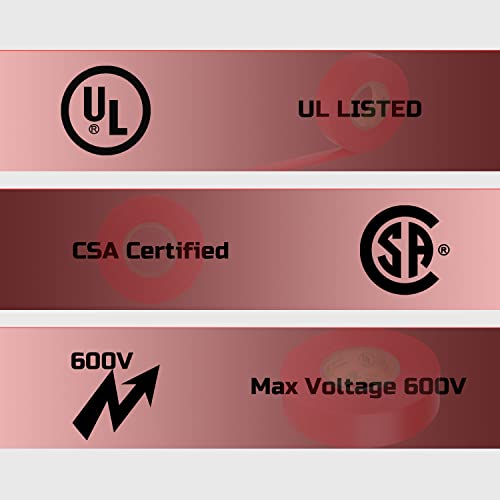 Lichamp 10-Pack Red Electrical Tape Waterproof, 3/4 in x 66ft, Industrial Grade UL/CSA Listed High Temp Electrical Tape Electric Super Vinyl by Lichamp - Image 5