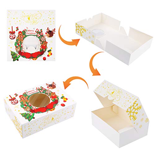 NPLUX 24 Pack Christmas Cookie Boxes with Window Christmas Pastry Boxes for Gift Giving and Party Cookie Exchange（White） - Thumbnail 3