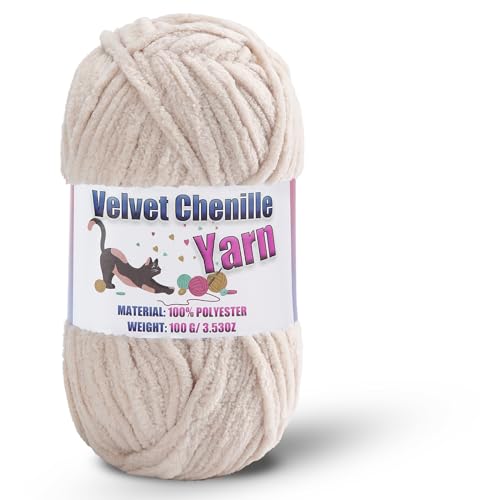 Image of Fluffy Chenille Yarn for Crocheting, Chunky Velvet Yarn for Crochet Amigurumi, Used for Making Baby Yarns Blanket, Clothes, Pattern Knitting Creations (1-Milk White)