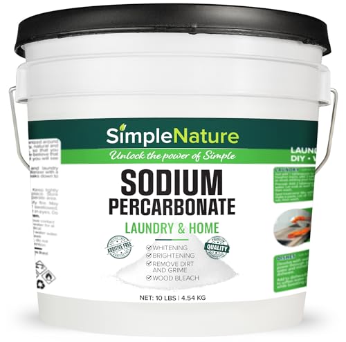 SimpleNature Sodium Percarbonate (10 lbs) - Versatile Scent-Free Cleaner for Home Laundry and Decking - Pure Oxygen Bleach - Convenient Resealable Container