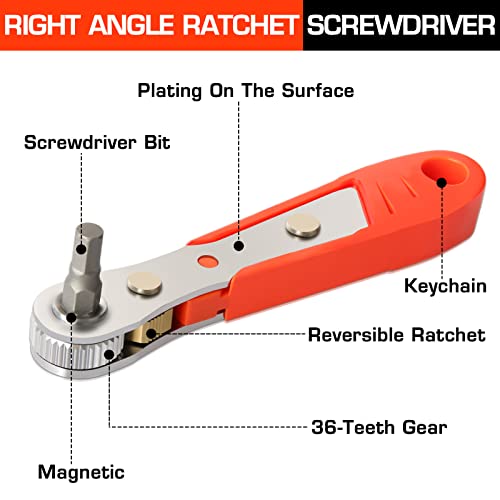 Lattook 32Pcs 1/4 Mini Ratchet Offset Screwdriver Bit Set, S2 Steel Right Angle Screwdriver With 90 Degree Mini Offset Reversible Drive Handle With Multi Hex Phillips Slotted Torx Star Bit #TOP5