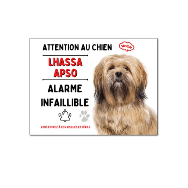 Plaque Attention au chien Lhassa Apso humour alarme infaillible panneau monte la garde en aluminium