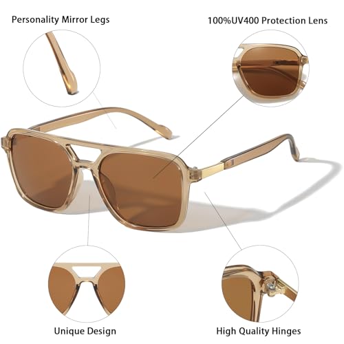 Image of Retro Aviator Rectangle Sunglasses for Women Men Unisex UV400 Protection Lightweight Frame Trendy Sun Glasses