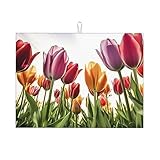 tapis scapa rose Taille parfaite : tapis de vaisselle Tulip Scape grande taille 45,7 x 61 cm s'adapte à la plupart des comptoirs. La surface est magnifiquement imprimée dans des couleurs vives pour des comptoirs froids, et le verso est une couleur unie. C'est un bon changement des coussins gris ou marron uni.
