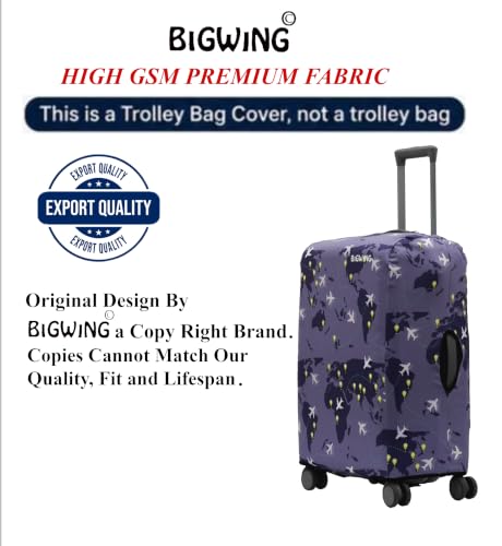 Image of BIGWING Protective Cover in Polyester Fabric with Map Print for | 20 inch 55 cm Small Size | Hard Luggage Trolley Bag Cover (Fits Only On Fiber - Plastic Trolley Bag) Purple Color