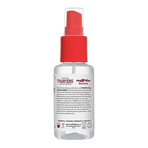 Thayers Alcohol-Free Witch Hazel Facial Mist Toner with Aloe Vera, Rose Petal, Soothing and Hydrating, for All Skin Types, Trial Size, 3 oz