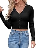 ZAFUL Black Cropped Cardigan Button Down Long Sleeve Lightweight V Neck Shrug Sweaters L
