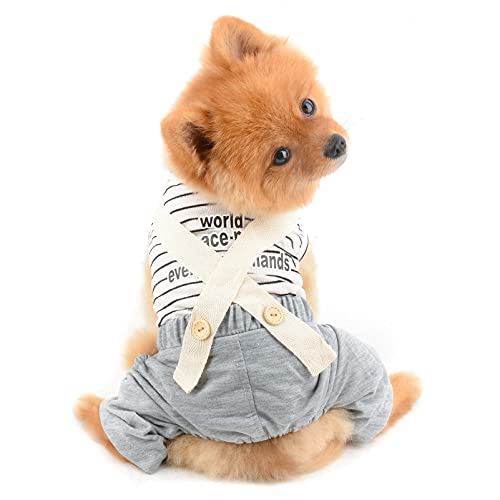 Smalllee_Lucky_Store Pet Striped Knit Shirt Overalls Outfits Jumpsuit For Small Dogs Cats Boy Girl Puppy Sweater With Pants Cute Yorkie Chihuahua Clothes #TOP3