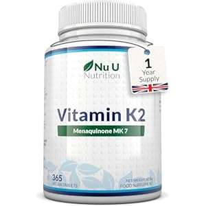 Vitamin K2 MK7 200mcg – 365 Vegan Tablets not Capsules – 1 a Day – 1 Year Supply – High Strength VIT K2 Menaquinone – Easy to Swallow – Made in The UK – Nu U Nutrition
