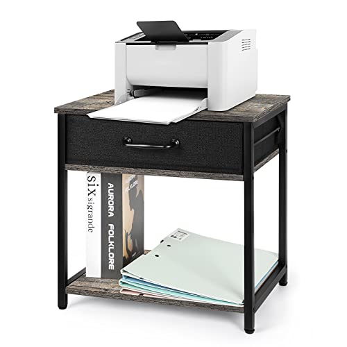 Bty Desktop Printer Stand 2 Tier Under Desk Printer Table With Storage Drawer And Open Shelf Small Wood Desk Organizer For Printers, Fax Machine Home Office, Gray #TOP15