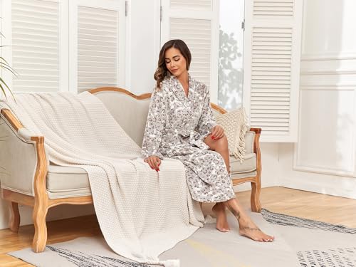 Image of RONGTAI Womens Bathrobe Ladies Fleece Plush Warm Long Robes Fleece Nightgown Sleepwear