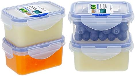 KIGI [4 PACK] 6.1OZ Small Plastic Food Storage Container Set Portion Control Mini Bento Box Leaf-proof To-go Container with Lids