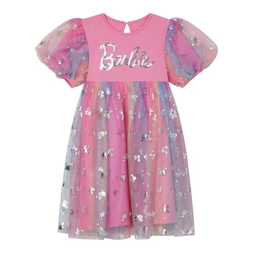 Barbie Little Girls Tulle Dress Logo Pink/Rainbow 5