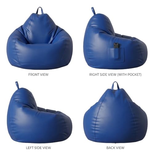 Image of KAM'S LIEU 6XL Luxury Faux Leather Bean Bag with Footrest & Cushion | Pre-Filled High-Density Polystyrene Beans | Premium Leatherette |Teardrop Handle Design | 6 Months Warranty Color- Royal Blue