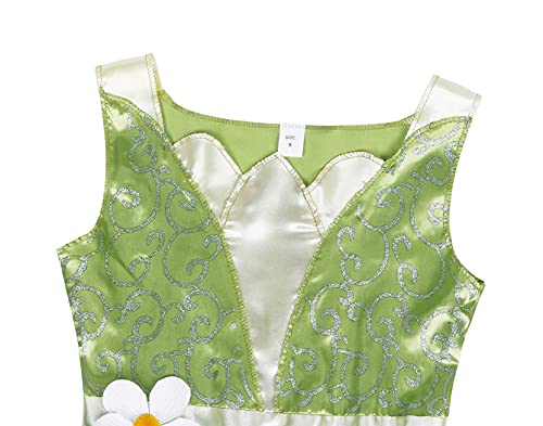 Wonderbabe Girls Tiana Princess Costume Classic Fairy Tale Halloween Adventure Dress Up Dress Fancy Cosplay Party Birthday Dress Kids Christmas Green Fairy Clothes Outfits Size Age 7-8 Years #TOP3