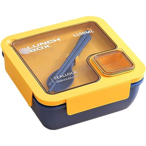 REENEW 弁当箱 お弁当箱 850ml/1100ml ランチボックス レンジ 食洗器対応 汁漏れ防止 冷凍可能 軽量 通勤 通学 手作り大容量べんとう箱 男子 女子 学生 食器を付き (ブルー,1100ml)