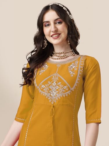Image of EthnicJunction Women's Chinon Embroidered Straight Front Slit Kurta Palazzo & Organza Dupatta Set | Wedding | Heavy | Outfit | Suit