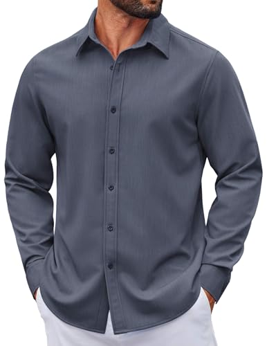 COOFANDY Men's Button Down Shirt Wrinkle Free Untucked Shirt Casual Dress Shirts for Men Navy Blue
