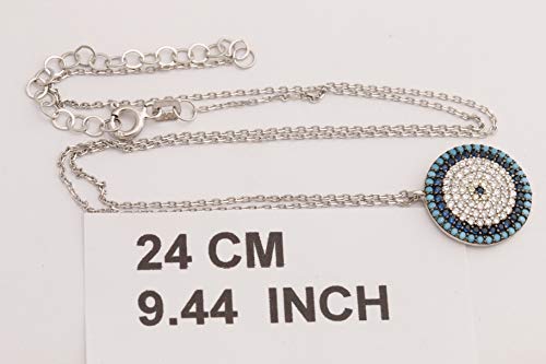 Special Design! Turkish Evil Eye Handmade Jewelry Round Cut Turquoise Sapphire White Topaz 925 Sterling Silver Rhodium Necklace 6