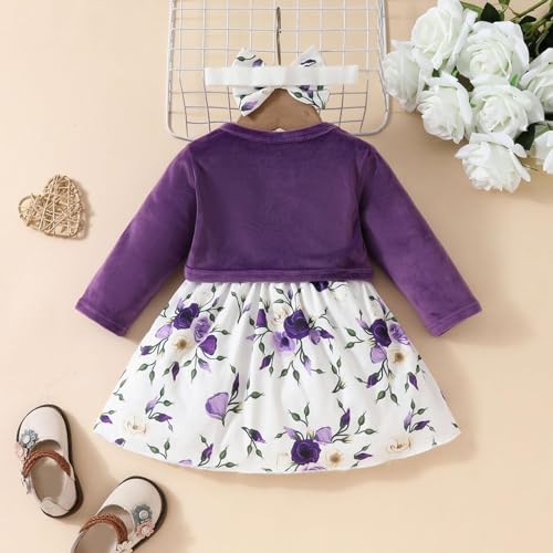 2PCS Little Toddler Girls Dress with Cardigan Floral Dresses Ruffle Shrug Sweaters Kids Girls Fall & Spring Clothes4