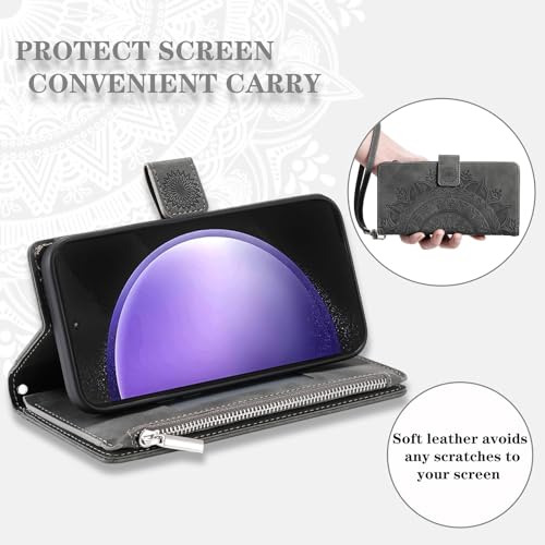 Étui portefeuille Galaxy S23 FE avec fermeture éclair et verre trempé - 3