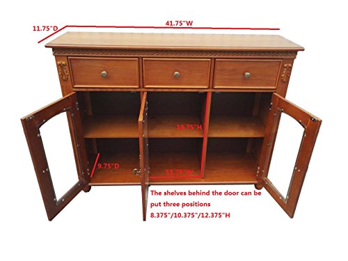 Kings Brand Furniture - Penrose Wood/Glass Sideboard Buffet Cabinet, Walnut #TOP1