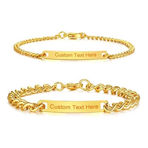 SunnyHouse Jewelry His and Hers Matching Set Titanium Stainless Steel Personalized Couple Bracelet Custom Engraving (A PAIR) Cover