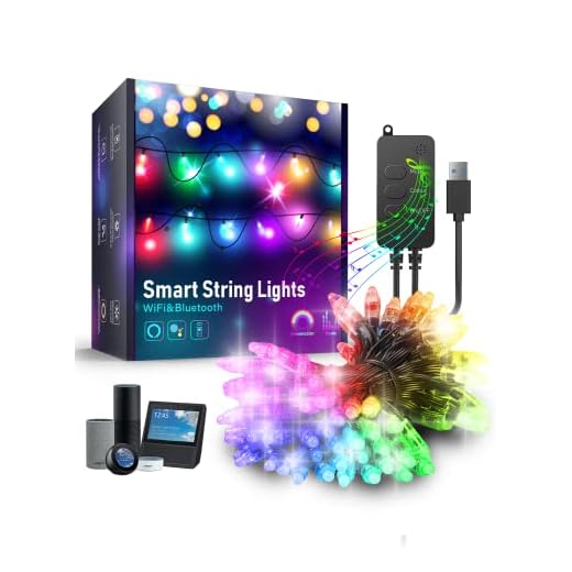 Popotan Outdoor String Lights, Color Changing Waterproof Christmas Lights with Remote Works with Amazon Echo, App Controlled Music Sync Led String Lights for Indoor Outdoor Decor (16.4 FT)