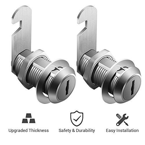 Cabinet Locks, 2 Pack File Cabinet Locks, Keyed Different 1-1/8 Inch Cam Lock, Chrome-Plated Zinc Alloy, Fits on 1