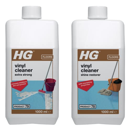 HG Vinyl Cleaner Extra Strong 79, Removes Stubborn Dirt & Grease from all types of Artificial Flooring – 1 Litre (150100106) & Vinyl Floor Cleaner & Shine Restorer 78 – 1 Litre