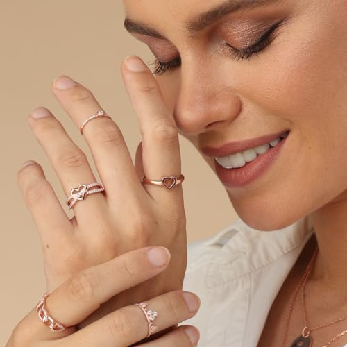 Open Heart Promise Ring for Women, 14K Gold Over 925 Sterling Silver Dainty Minimalist Stackable Ring, Jewelry Gift for Her3