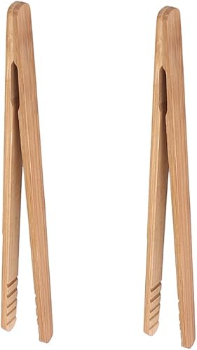 Bamboo Toast Tongs, 7 Inches Mini Wood Cooking Tong with Anti-slip Design Great for Serving Food/Toaster/Bread & Pickles/Sugar/Barbecue,Small