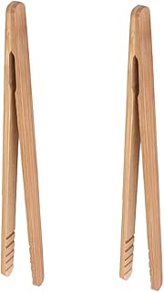 Bamboo Toast Tongs, 7 Inches Mini Wood Cooking Tong with Anti-slip Design Great for Serving Food/Toaster/Bread & Pickles/Sugar/Barbecue,Small Kitchen Tongs Multi-use for Salad, Grilling, Frying (2)