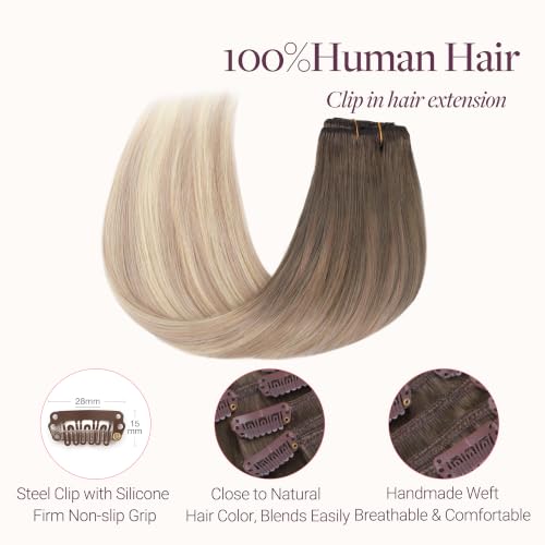 Image of GOO GOO Clip in Hair Extensions Real Human Hair Balayage Remy Extensions