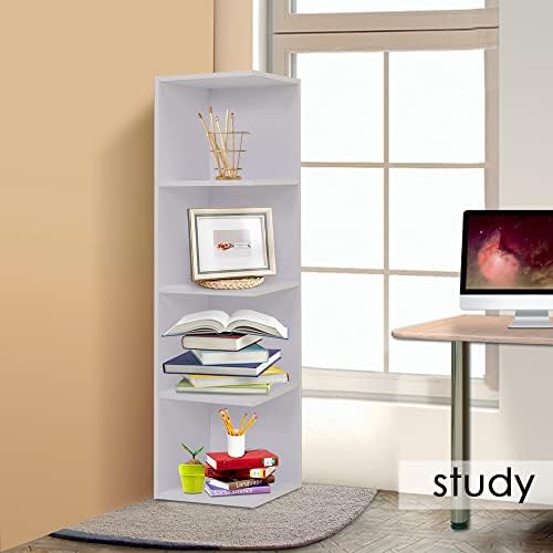 INMOZATA 4 Tier Corner Bookcase Wooden Book Shelf Narrow Bookshelf Cube Storage Unit for Living Room Office Study Room(White)