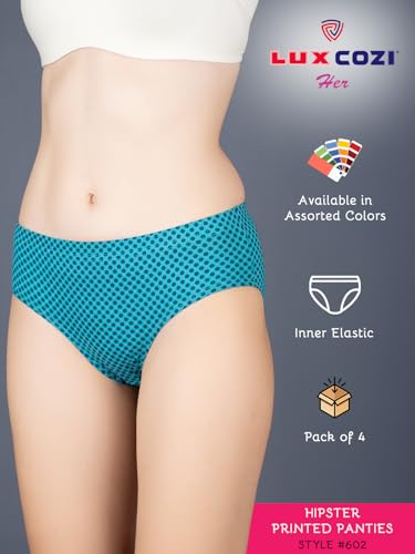 Image of Lux Cozi for her Inner Elastic 100% Cotton Hipster Panty Set for Women | Women Innerwear |Hipster Panties for Women | Colors & Prints May Vary |Pack of 4
