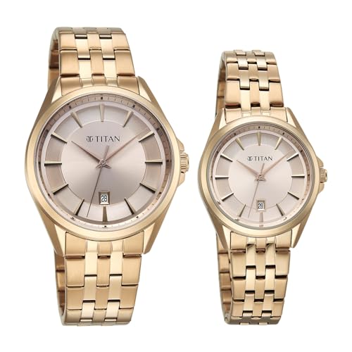 Image of Titan Modern Bandhan Pair Analog with Rose Gold Dial Rose Gold Stainless Steel Strap Watch for Couples - 9401594215WM01
