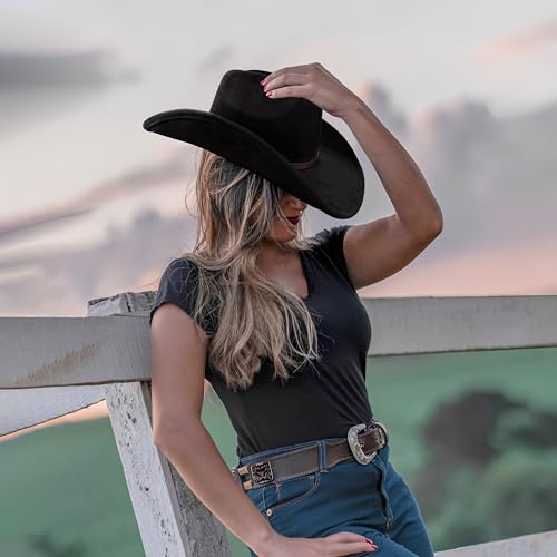 Image of FLUFFY SENSE. Cowboy Hat for Women and Men with Shapeable Wide Brim - Felt Cattleman Western Hats for Cowboys and Cowgirls