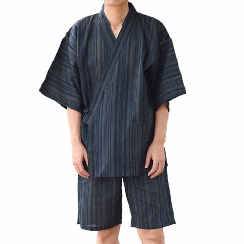 [部坂呉服店ＨＥＳＡＫＡ] 甚平 木箱 入り メンズ しじら織り 綿 麻 M L LL 父の日 ギフト プレゼント/L 22(渋縞)