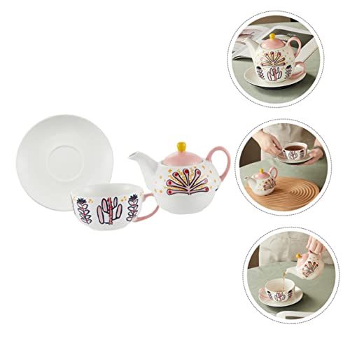 Théière céramique rose rétro 1,2L avec tasses et plateau pour pause café et thé - 4
