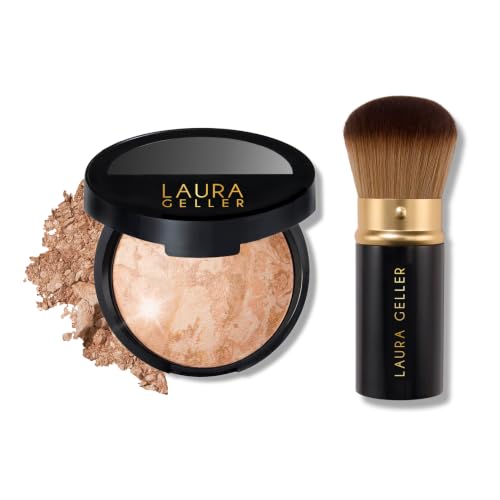 LAURA GELLER Get Glowing Kit: Baked Balance n Glow Foundation, Fair + Retractable Airbrush Kabuki Brush